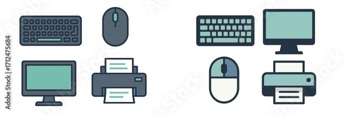 Modern computer peripherals and office technology devices for digital workspaces and home offices equipment