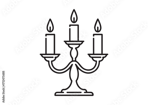 Antique candlestick with burning candles line art vector