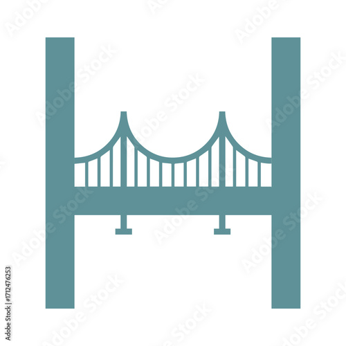 Minimal suspension bridge icon in teal vector on white background