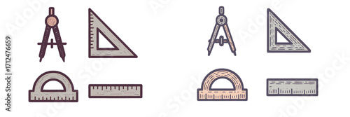 Essential geometric drafting tools and instruments for architectural design, engineering, and educational purposes