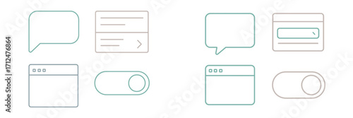 Modern user interface elements and web design icons for digital applications, mobile development, and interactive platforms
