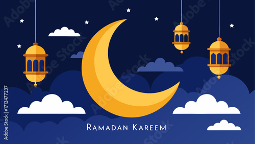 Crescent moon and lanterns ramadan kareem