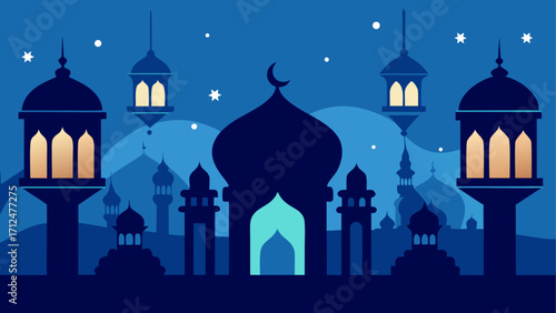 Mosque and lanterns in the night scenery
