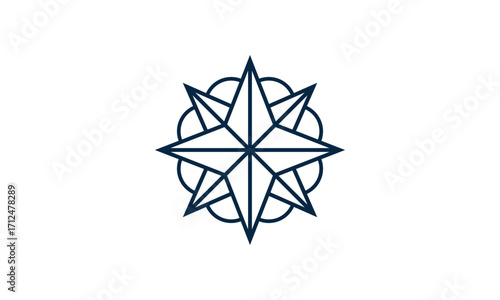 A graphic image with a compass rose theme, on a white background. Vector graphic base.