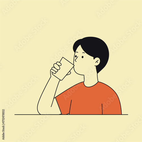 Vector art of a person drinking from a cup, depicted in a simple, modern illustration style with a plain background