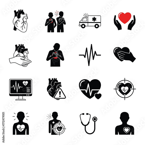 Heart Disease awareness, care with cardiological icons  
