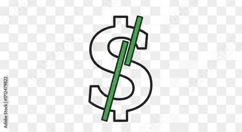 Dollar sign with a line through it, symbolizing financial concepts, currency, or economic themes in a simple design