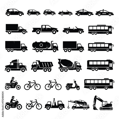 Diverse Transport Icons Vehicles for Modern Mobility Solutions