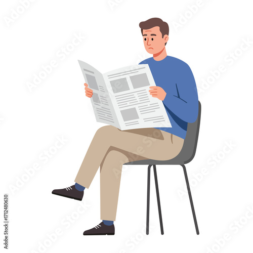 Vector art of man sitting on chair reading newspaper