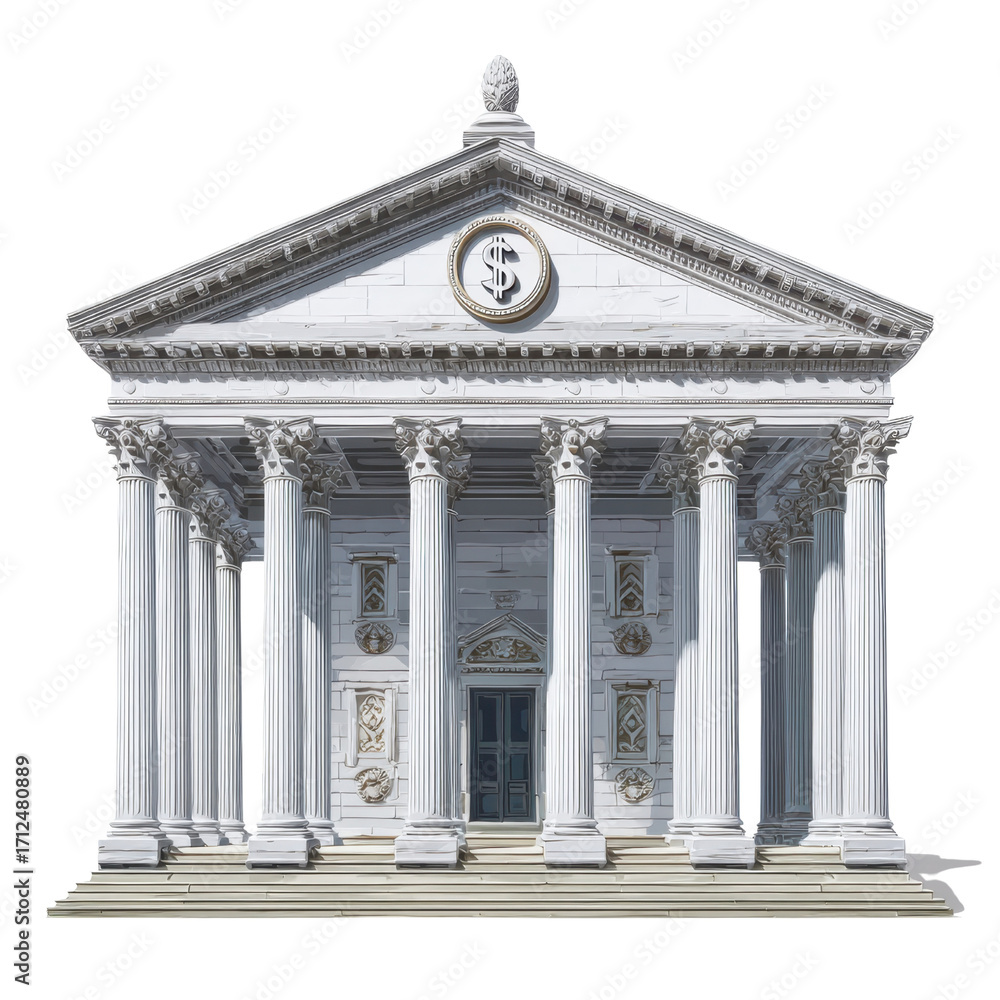 Naklejka premium Neoclassical Bank Building with Columns and Decorative Features in a White Color Palette