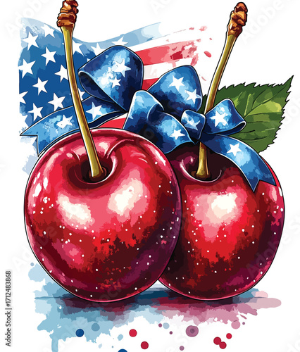 American Flag Bow with Red Cherries.