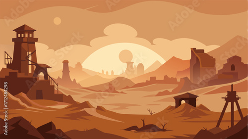 Barely visible in the distance were the crumbling ruins of an old mining operation now abandoned and adding to the ghostly feel of the desert town.