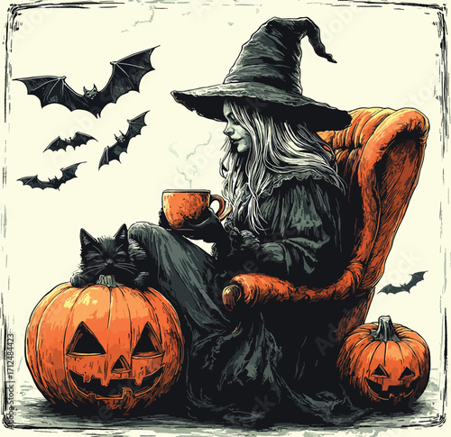 Spooky Gothic Witch Illustration.