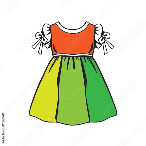 Baby dress with ribbons on sleeves vector design concept illustration.