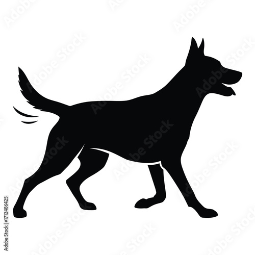 Silhouette of a german shepherd dog in motion dynamic profile view animal art silhouette