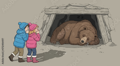 Children Discovering Bear Sleeping In Underground Cave, Whisper Shock And Awe