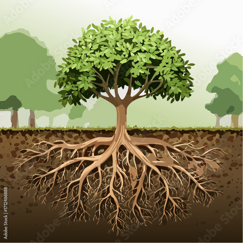 Lush Green Tree with Exposed Root System
