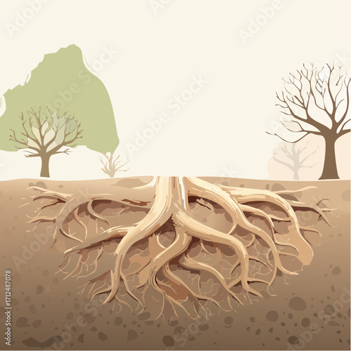 Tree Roots Illustration Brown and Beige Tones