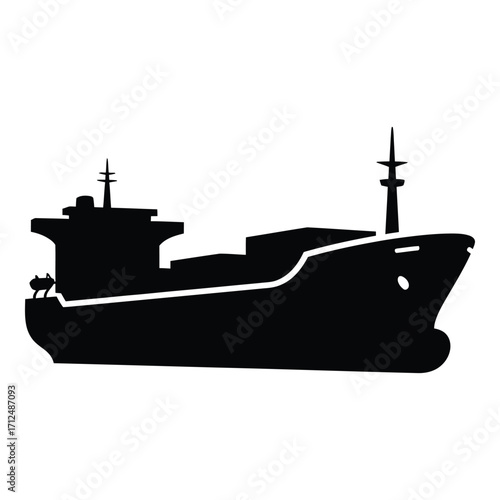 Silhouette cargo ship icon representing global maritime shipping and logistics transportation silhouette