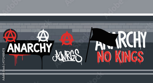 Anarchy Symbols and Text Collection on Dark Background.