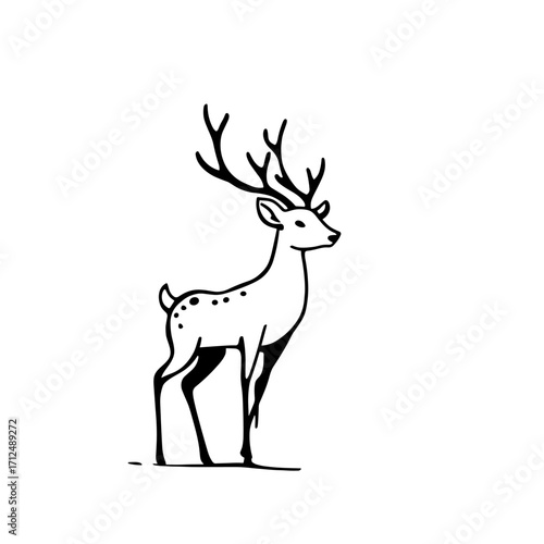 Fallow deer. Fallow deer simple black and white line art vector logo