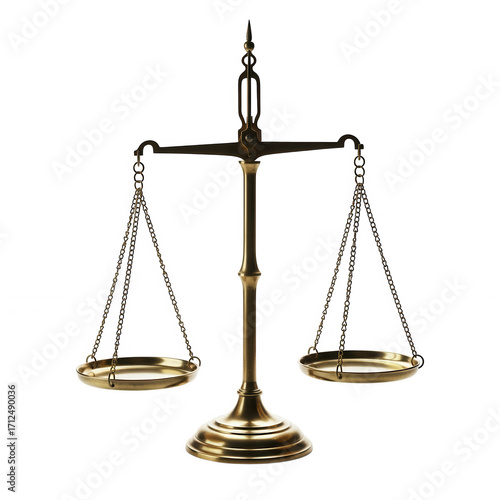 Antique brass justice scales isolated on transparent background