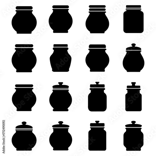 Elegant silhouettes of various jars and storage containers, perfect for kitchen, pantry, and general home organization