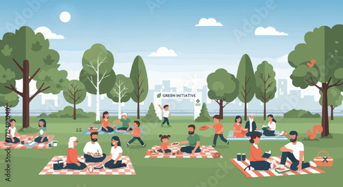 Diverse group enjoys outdoor art event in a sunny park.