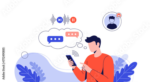 Man using smartphone for communication and voice messages.