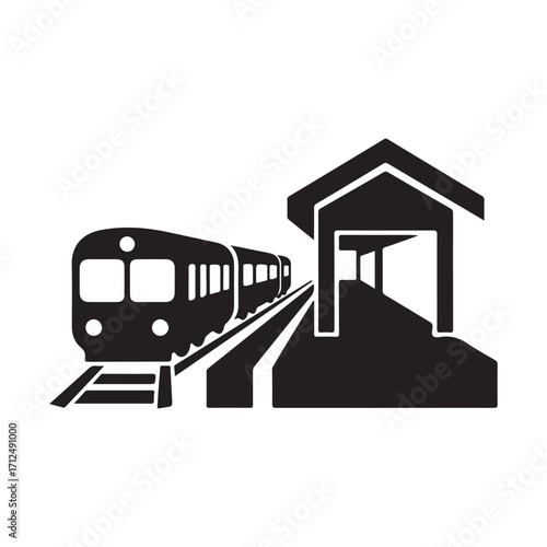 Train Station Silhouette Illustration in Black and White
