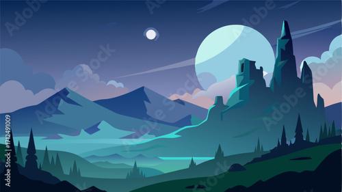 As the day turns to night the highland moors take on a hauntingly beautiful quality with the moon casting an ethereal glow over the rolling hills and rocky crags.