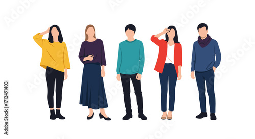Group of diverse people standing together in casual attire.
