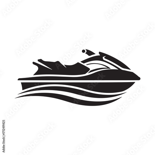 Silhouette Vector Image of Personal Watercraft on Water