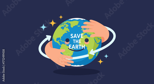 Save the Earth illustration with hands and arrows.