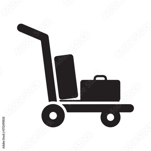 Minimalist Flat Vector Icon of Luggage Cart with Suitcases