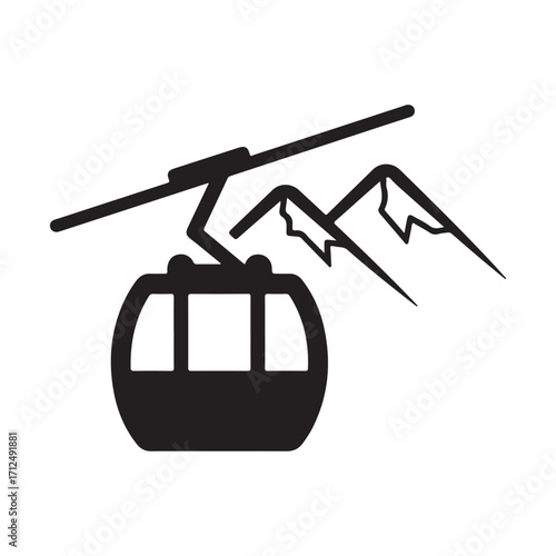 Gondola Lift Silhouette with Mountain Peaks
