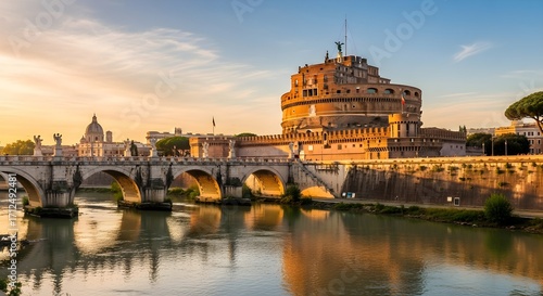 Castel Sant'Angelo and Ponte Sant'Angelo at Sunset in Rome