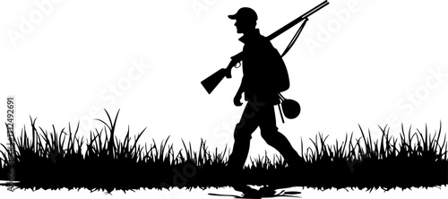 Hunter Silhouette with Rifle in Forest – Deer Stand Vector Illustration