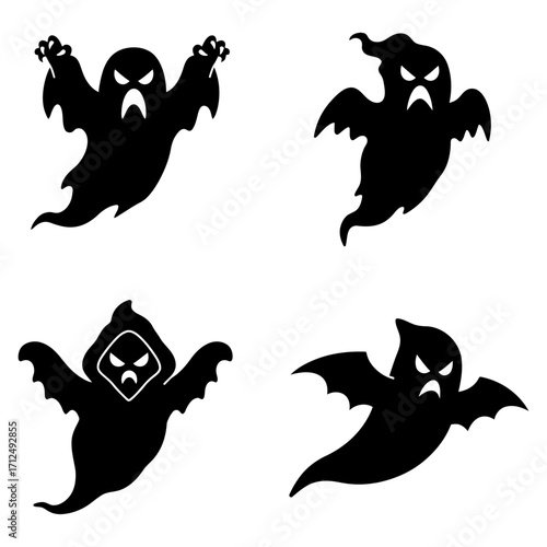 Spooky Halloween Ghosts Silhouettes Vector A collection of spectral apparitions for holiday decorations