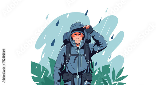 Brave Backpacker Faces Weather, Enduring Rainfall on Rugged Expedition Adventures