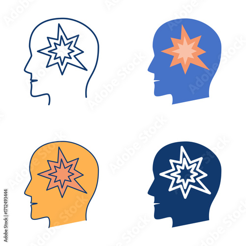 Tourette syndrome flat and line icon set