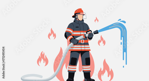 Brave Firefighter Extinguishing Flames with Water While Fighting The Fire