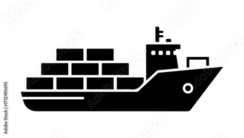 Shipping Container Ship Icon in Black Silhouette