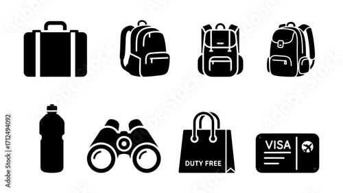 Black and White Travel Icons Set