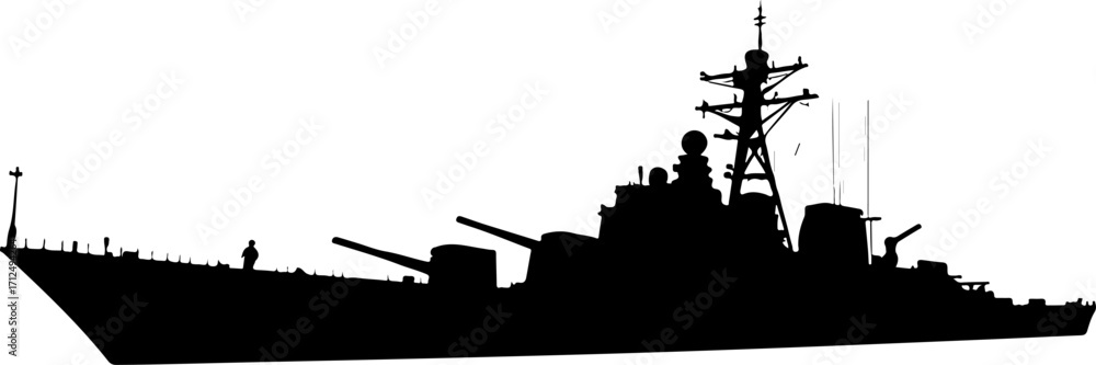 Obraz premium Warship Silhouette – Battleship Navy Vessel Vector Illustration