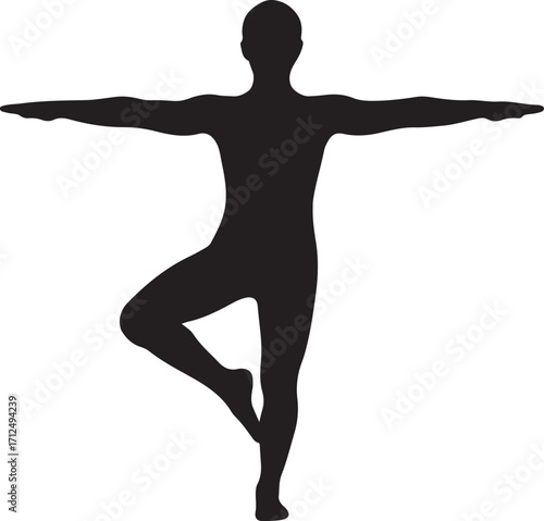 Silhouette of a person in a yoga or balance pose.