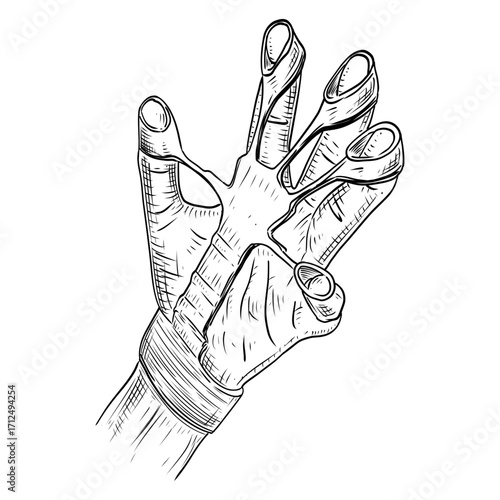 finger strengthening device vector line art hand drawn illustration 
