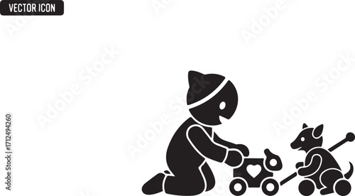 Child Playing with Wooden Toy Animals Vector Illustration silhouette