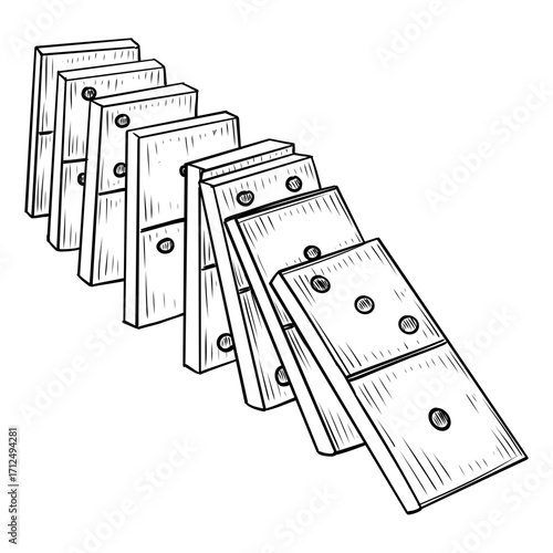 Falling domino vector line art hand drawn illustration 