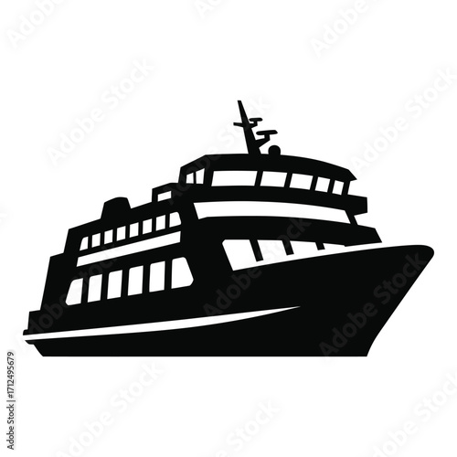 Silhouette of a large passenger ferry boat cruising on the water silhouette